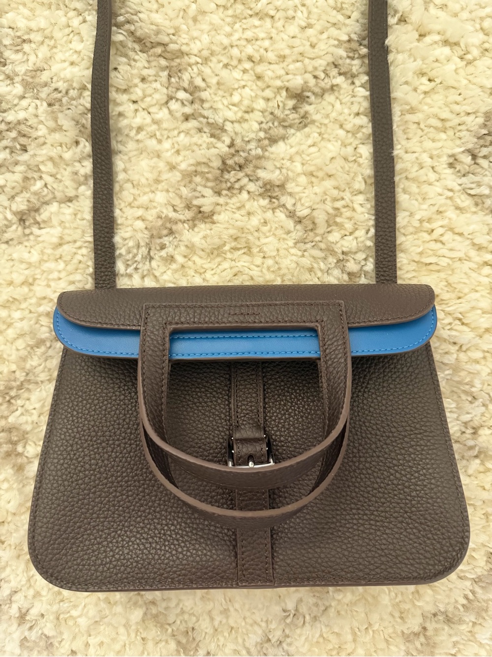 Ebene Brown and Blue Verso Leather Crossbody Mini Bag